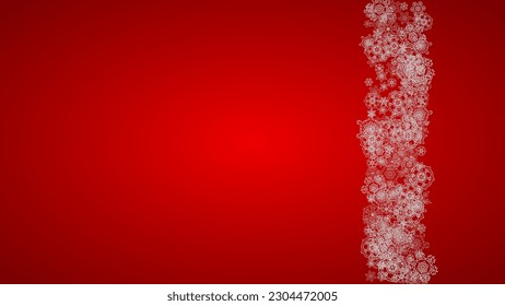 Christmas background with silver snowflakes and sparkles. Horizontal New Year and Christmas background for party invitation, banner, gift cards, retail offers. Falling snow. Frosty winter backdrop.