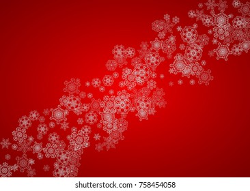 Christmas background with silver snowflakes and sparkles. Horizontal New Year and Christmas background for party invitation, banner, gift cards, retail offers. Falling snow. Frosty winter backdrop.
