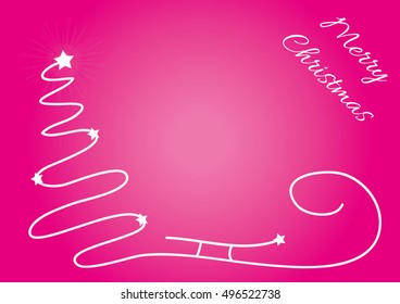 Christmas background with simple tree, Santa sleigh silhouette and shiny stars. Original Christmas card with place for your text wishing Merry Christmas.