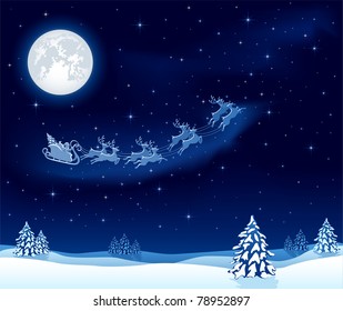 Christmas background with Santa’s sleigh, illustration