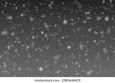  Christmas background with small falling snowflakes. Snow storm effect, blurred, cold wind with snow png. Holiday powder snow for cards, invitations, banners, advertising.