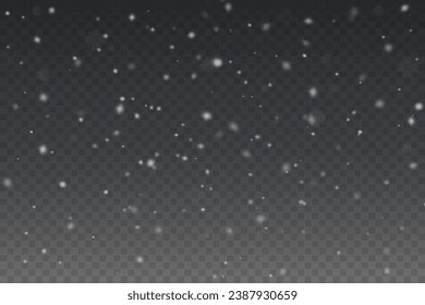  Christmas background with small falling snowflakes. Snow storm effect, blurred, cold wind with snow png. Holiday powder snow for cards, invitations, banners, advertising.