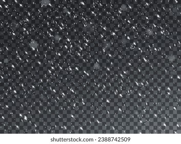 Christmas background with small falling snowflakes. Snow storm effect, blurred, cold wind with snow png. Holiday powder snow for cards, invitations, banners, advertising.