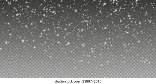  Christmas background with small falling snowflakes. Snow storm effect, blurred, cold wind with snow png. Holiday powder snow for cards, invitations, banners, advertising.