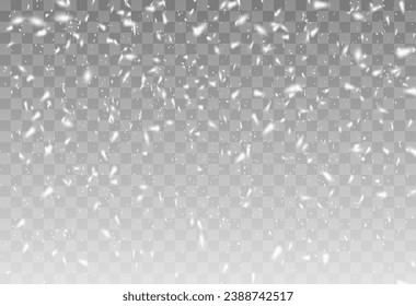  Christmas background with small falling snowflakes. Snow storm effect, blurred, cold wind with snow png. Holiday powder snow for cards, invitations, banners, advertising.