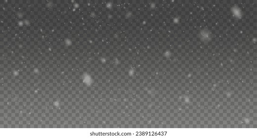  Christmas background with small falling snowflakes. Snow storm effect, blurred, cold wind with snow png. Holiday powder snow for cards, invitations, banners, advertising.