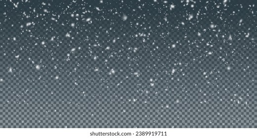  Christmas background with small falling snowflakes. Snow storm effect, blurred, cold wind with snow png. Holiday powder snow for cards, invitations, banners, advertising.
