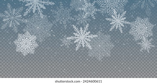 Fondo de Navidad con pequeños copos de nieve que caen. Efecto de tormenta de nieve, viento frío y borroso con nieve pong. Nieve en polvo de vacaciones para tarjetas, invitaciones, banners, publicidad.