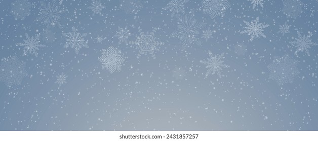 Christmas background with small falling snowflakes. Snow storm effect, blurred, cold wind with snow png. Holiday powder snow for cards, invitations, banners, advertising.