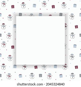 Christmas background with smiley snowmen and copyspace. Vector