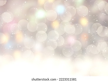 Christmas background with snow and bokeh lights design 