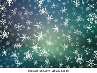 Weihnachtshintergrund mit Schnee fällt auf unscharfem Hintergrund. Schneeflocken, steil auf weichem Hintergrund