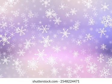 Weihnachtshintergrund mit Schnee fällt auf unscharfem Hintergrund. Schneeflocken, steil auf weichem Hintergrund
