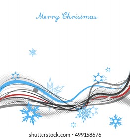 Christmas background with snow flakes, lines and Merry Christmas at the top.