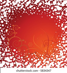 A Christmas background with snow, and floral elements