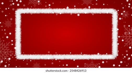 Weihnachtlicher Hintergrund mit Schneerahmen und Schneeflocke. Vektorgrafik. Wallpaper zu Feierlichkeiten. Frohes neues Jahr Banner. Winterhintergrund