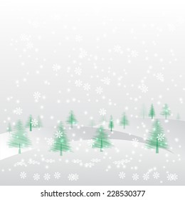 Christmas background snow and pine tree Vector.