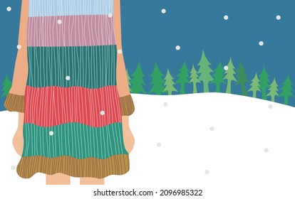 Christmas background. Snow background, pine trees, Guernsey. Holiday illustration.