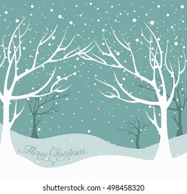 Christmas background. Snow winter landscape. Merry Christmas greeting card.