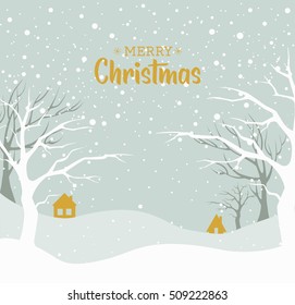 Christmas background. Snow winter landscape. Merry Christmas greeting card.