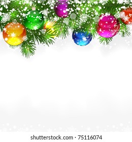 Christmas background with snow-covered branches of Christmas tree
