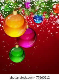 Christmas background with snow-covered branches of Christmas tree.