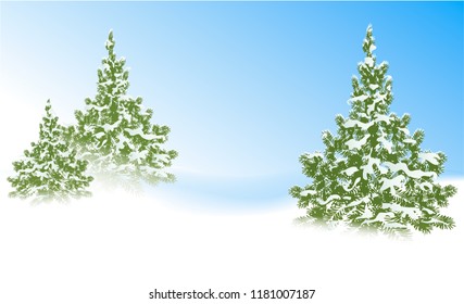 Christmas background with snow-covered trees