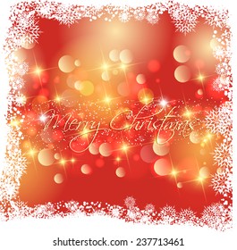 Christmas background with snowflake border and bokeh lights background