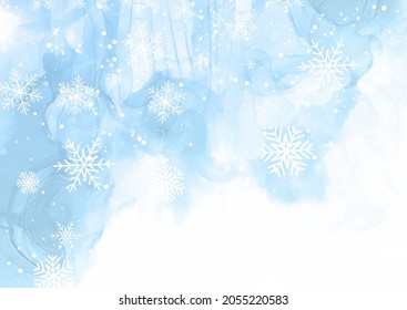 Christmas background with snowflake design on a hand painted watercolour design