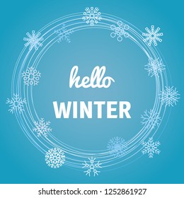Christmas background with snowflake and incription Hello Winter. Vector illustration.