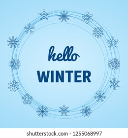 Christmas background with snowflake and incription Hello Winter. Vector illustration.