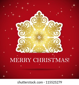 Christmas background. Snowflake inserted into a slot on the paper card. Vector illustration.