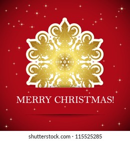 Christmas background. Snowflake inserted into a slot on the paper card. Vector illustration.