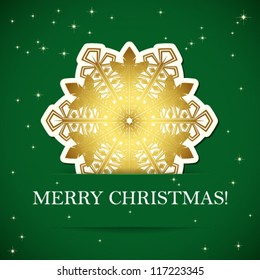 Christmas background. Snowflake inserted into a slot on the paper card. Vector illustration.