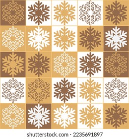 Weihnachtshintergrund mit Schneeflocken für Einladung, festliches Verpackungsdesign für Weihnachtsgeschenk. Vektorgrafik, brauner gelber Sand