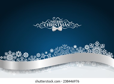 Christmas background with snowflake and shiny ribbon. Vector illustration.