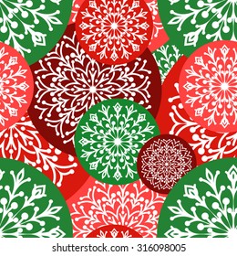 Christmas background, snowflake vector seamless pattern, winter texture, doily round, design elements