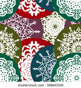 Christmas background, snowflake vector seamless pattern, winter texture, doily round, design elements