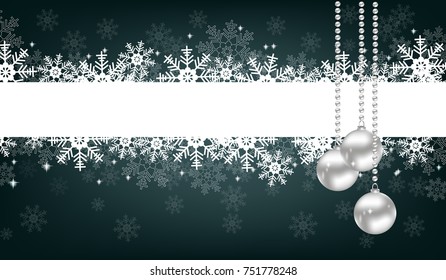Christmas background of snowflakes and balls with place for text