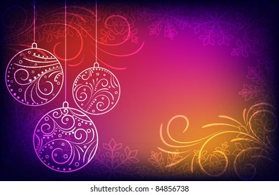 Christmas background with snowflakes and balls. Vector  illustration.
