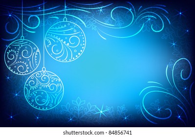Christmas background with snowflakes and balls. Vector  illustration.