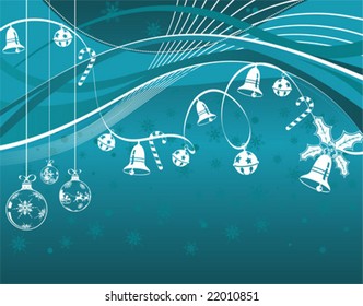 Christmas background with snowflakes, bell, candy and wave pattern, element for design, vector illustration