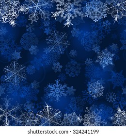 Christmas background with snowflakes in blue colors