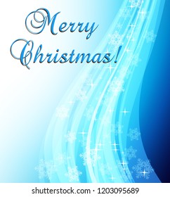 Christmas background with snowflakes and blue waves 