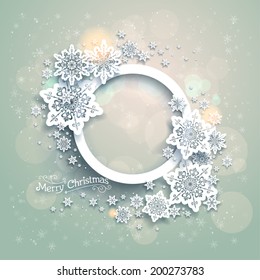 Christmas background with snowflakes and bokeh lights. Place for text