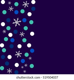 Christmas background with snowflakes and confetti. Vector illustration with place for text.