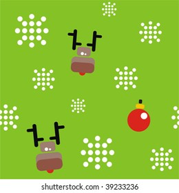 Christmas background with snowflakes, deer and decoration balls. Vector illustration.