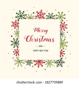 Christmas background with snowflakes. Design of Xmas greeting card. Vector