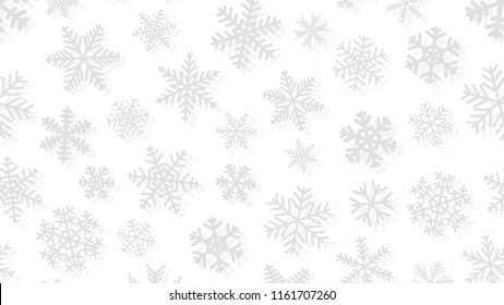 Navidades de fondo de copos de nieve de diferentes Formas y tamaños con sombras. Gris sobre blanco