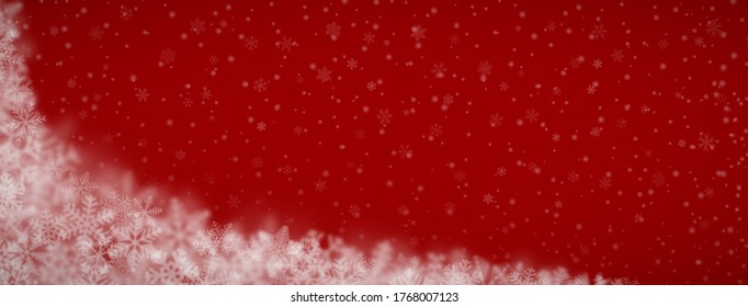 Christmas background of snowflakes of different shapes, sizes, blur and transparency on red background - Powered by Shutterstock - Get 15% off with code: PIKWIZARD15